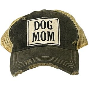 Dog Mom Distressed Adjustable Black and Tan Ball Cap by Headmost